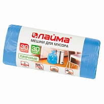 Мешки для мусора 30 л, синие, в рулоне 30 шт., ПНД, 10 мкм, 600х500 мм, LAIMA, 601378 в Самаре