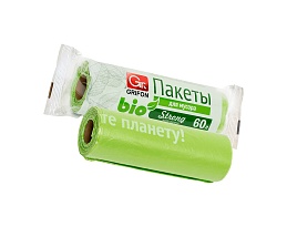 Мешки для мусора 60 л, биоразлагаемые, на втулке, зеленые, в рулоне 15 шт., ПНД, 12 мкм, 800х600 мм, GRIFON Bio, 100-060 в Самаре