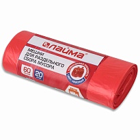 Мешки для мусора 60 л, красный, в рулоне 20 шт., ПНД, 10 мкм, 680х580 мм, LAIMA, 606702 в Самаре
