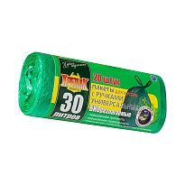 Мешки для мусора 30 л, биоразлагаемые, с ручками, черные, в рулоне 20 шт., ПНД, 11 мкм, 660х500 мм, Крепак, 4607075710030 в Самаре
