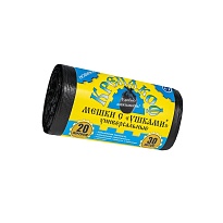 Мешки для мусора 20 л, с ушками, черные, в рулоне 30 шт., ПНД, 10 мкм, 550х440 мм, Крепакоф, 4607075710405 в Самаре