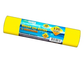 Мешки для мусора 120 л, с завязками, желтые, в рулоне 10 шт., ПНД, 15 мкм, 800х750 мм, VIP, Z12010yel в Самаре