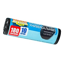 Мешки для мусора 180 л, с ушками, черные, в рулоне 10 шт., ПНД, 20 мкм, 1150х800 мм, Крепак, 4607075710498 в Самаре