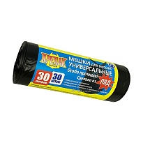 Мешки для мусора 30 л, черные, в рулоне 30 шт., ПНД, 35 мкм, 600х500 мм, Крепак, 4607075710788 в Самаре