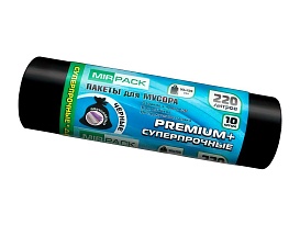 Мешки для мусора 220 л, черные, в рулоне 10 шт., ПВД, 45 мкм, 1250х930 мм, PREMIUM+, 2201068 в Самаре