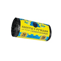 Мешки для мусора 20 л, с ручками, черные, в рулоне 30 шт., ПНД, 10 мкм, 550х440 мм, Крепакоф, 4607075710658 в Самаре