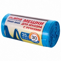 Мешки для мусора 35 л, с ручками, синие, в рулоне 30 шт., ПНД, 9 мкм, 540х500 мм, LAIMA ULTRA, 607683 в Самаре