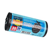 Мешки для мусора 30 л, с ушками, черные, в рулоне 30 шт., ПНД, 9 мкм, 600х500 мм, Крепак, 4607075710450 в Самаре