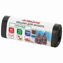 Мешки для мусора 90 л, черные, в рулоне 10 шт., ПВД, 25 мкм, 950х600 мм, LAIMA, 605332 в Самаре