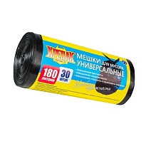 Мешки для мусора 180 л, черные, в рулоне 30 шт., ПНД, 20 мкм, 1150х800 мм, Крепак, 4607075710139 в Самаре