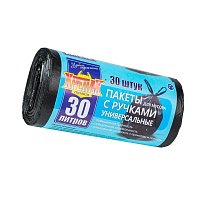 Мешки для мусора 30 л, с ручками, черные, в рулоне 30 шт., ПНД, 11 мкм, 660х500 мм, Крепак, 4607075710283 в Самаре