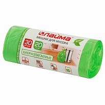 Мешки для мусора 30 л, биоразлагаемые, зеленые, в рулоне 20 шт., ПНД, 10 мкм, 600х500 мм, LAIMA, 601400 в Самаре