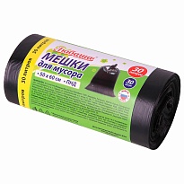 Мешки для мусора 30 л, черные, в рулоне 30 шт., ПНД, 10 мкм, 600х500 мм, Любаша, 608090 в Самаре